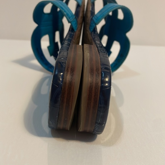 Sam Edelman EUC! BAY SLIDE SANDAL. Crocodile embossed slide in blue. - Picture 13 of 14